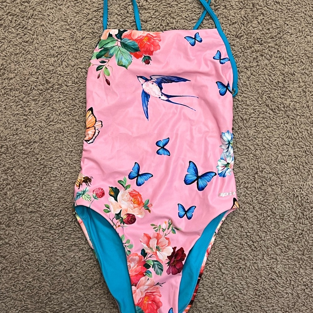 Sporti Pink and Blue One Piece Swimsuit Butterfly Print